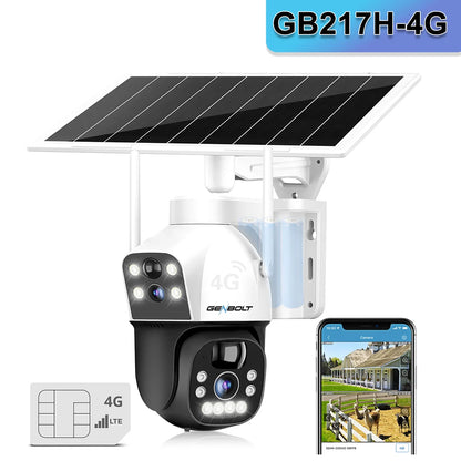 GENBOLT 4G Sim Camera Solar No WiFi Outdoor Dual Lens Spotlight Color Night Vision PIR Detection 8W 15600mAh Battery Home CCTV