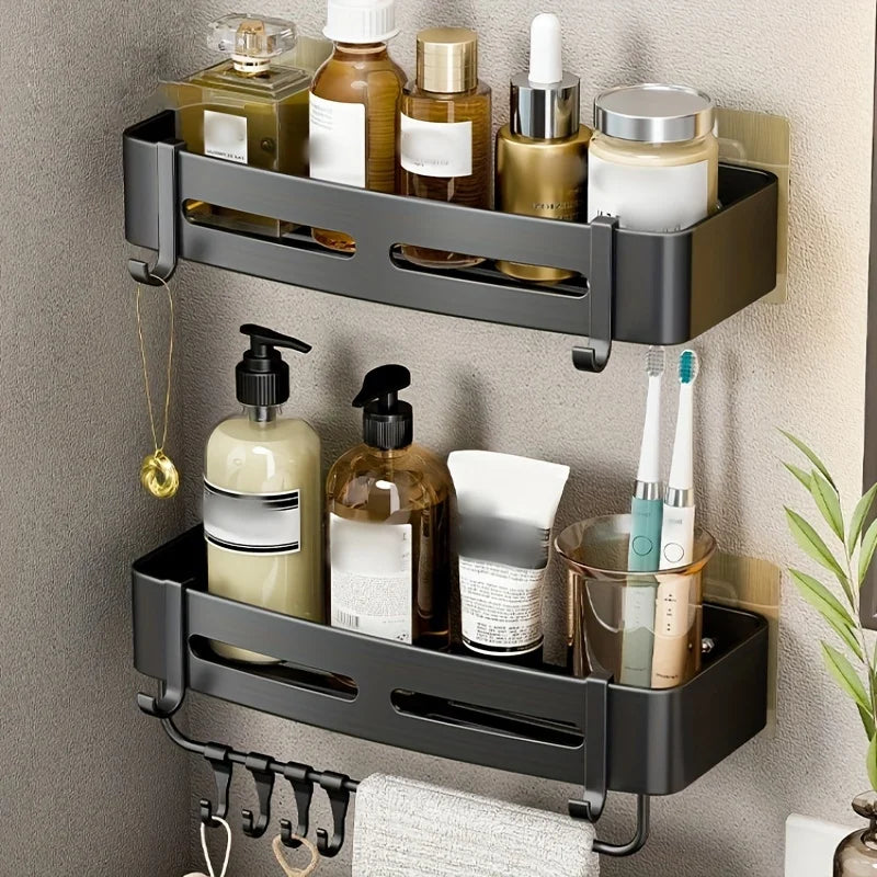 1pc Non-Drill Aluminum Bathroom Storage Rack - Wall-Mounted Corner Shelf for Shampoo, Makeup, and Accessories