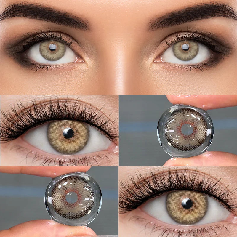 DUOXIU Yearly 365days Soft Lenses Pink-Blue Fashion Pupil Style Myopia Colored Contact Lenses (1 Pair) Covers Brown Eyes