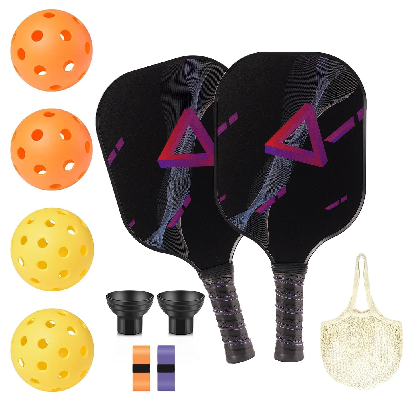 Graphite Pickleball Paddles Set of 2 USAPA Approved Carbon Fiber Surface Anti-Slip Sweat-Absorbing Grip Portable Carry Bag