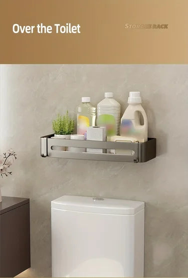 1pc Non-Drill Aluminum Bathroom Storage Rack - Wall-Mounted Corner Shelf for Shampoo, Makeup, and Accessories