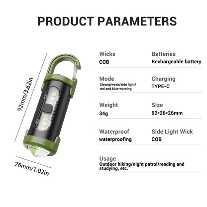 Mini Portable Keychain Flashlight Multifunction COB Work Light 6 Modes Emergency Rechargeable Light for Walking Searching Hiking