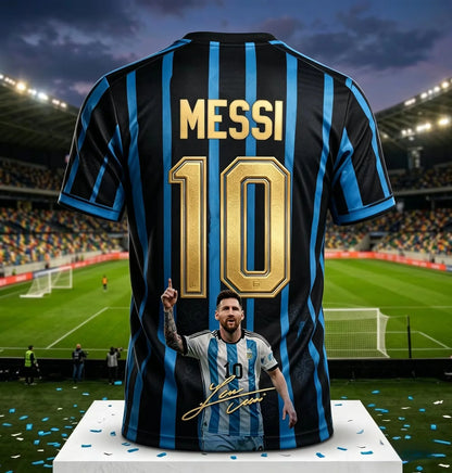 2026 Argentina No.10 Soccer Jersey | Blue White Striped 3D Print Unisex Couple Tee for World Cup Fans