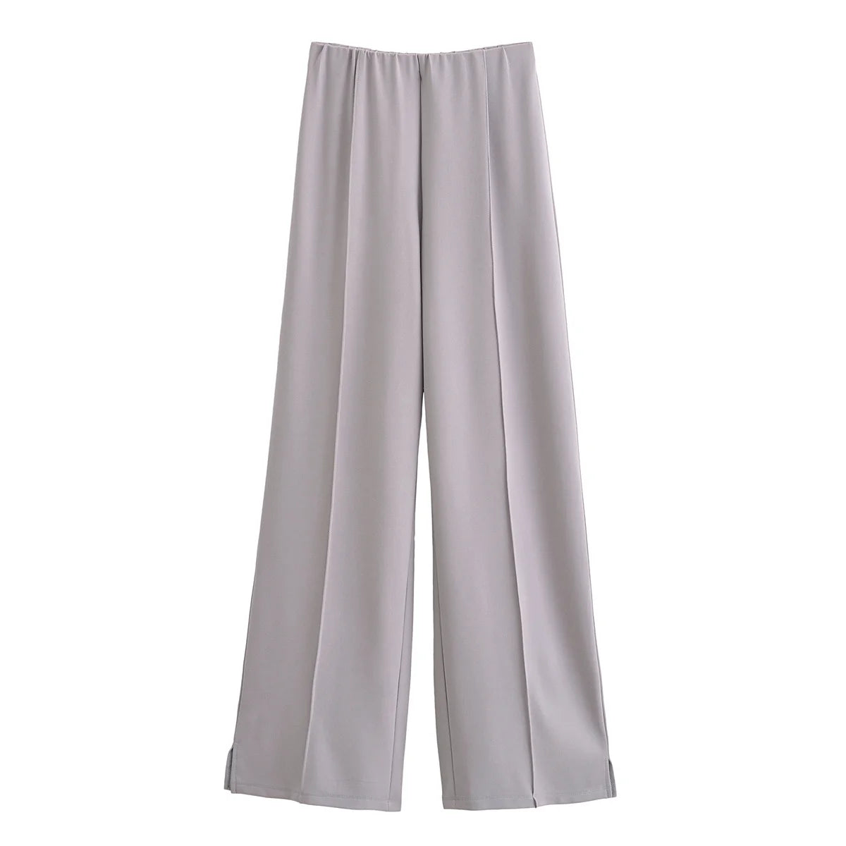 TRAFZA Women New Fashion Slimming 2-Piece Set Double-Sided Fabric O-Neck Long-Sleeve Top+Elegant Stretch Long Pants Female Suit