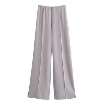TRAFZA Women New Fashion Slimming 2-Piece Set Double-Sided Fabric O-Neck Long-Sleeve Top+Elegant Stretch Long Pants Female Suit