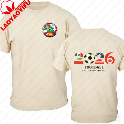 Men's 100% Cotton 2026 Soccer Football T-Shirt USA Canada Mexico Casual Sports Fan Print Short Sleeve Top Oversized T Shirt