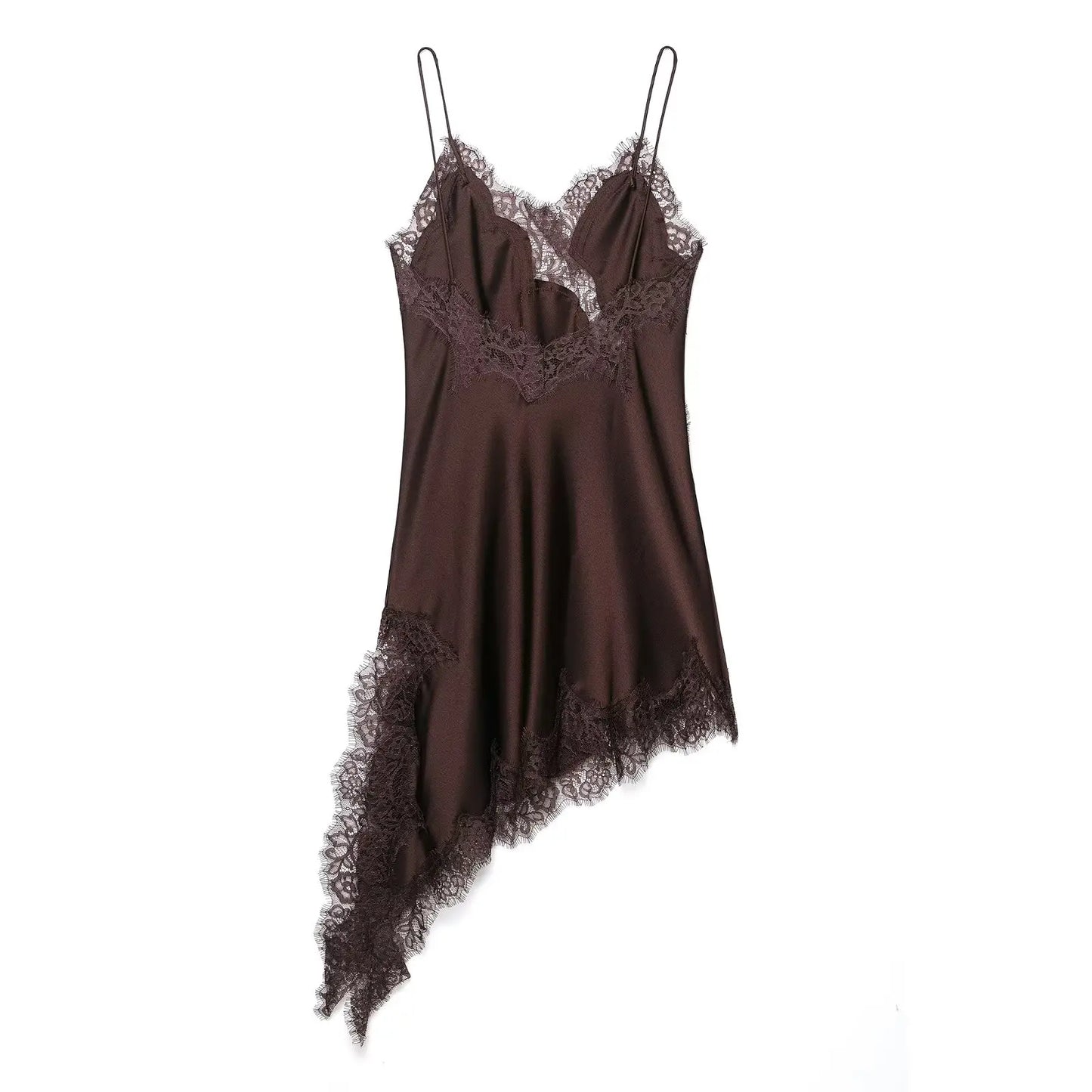TFMLN Women Sexy Lace Splicing Dresses Summer Solid Sleeveless Asymmetry Dress Backless Slim Women's  Party Sling Mini Dress