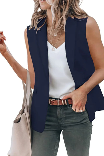 2023 Autumn New Style Sleeveless Solid Color Suit Collar Loose Cardigan Women's Wear