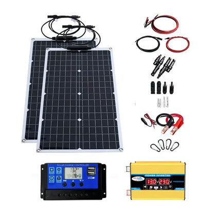 10V 220V 2000W Flexible Solar Panel System 12V Battery Charger Controller 4000W Inverter Kit Complete For Home Outdoor Capming