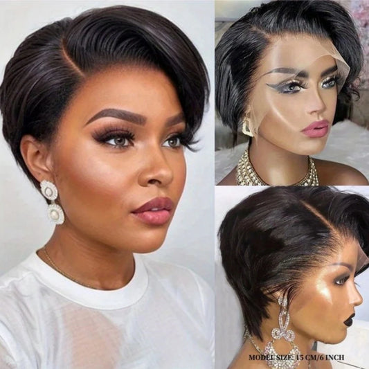 Side Part Wig 13X4 Lace Frontal Wigs Short Wigs for Black Women Human Hair Pixie Cut Wig Lace Front Human Hair Wigs Pre Plucked