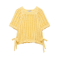 EDSA Women Chunky Knit Top with Side Straps O-Neck Short Sleeves Hollow Out Cropped Sweater Pullover for Casual Female