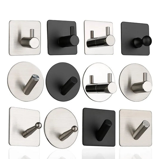 High Quality 304 Stainless Steel Self Adhesive Hooks Shower Bath Hook Kitchen Hanger Bathroom Hook Household Wall Hanger