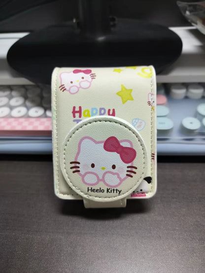Hello Kitty Fashion Portable Makeup Mirror with Cosmetic Bag Lightweight Travel Touch-up Kit Protective Case Storage Best Gift