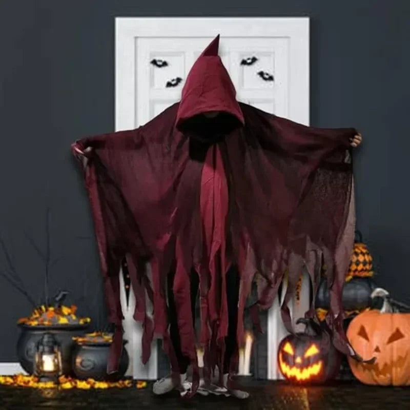 Mens Terrifying Halloween Costume Scary Hooded Cloak Horror Robe Gothic Masquerade Party Cosplay Dress Up Props Essential