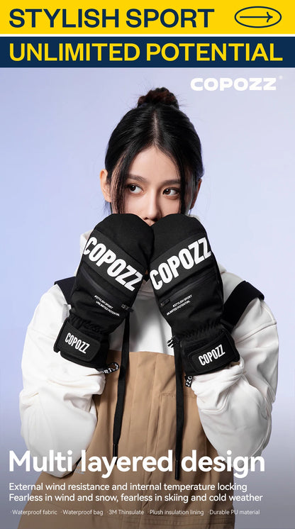 COPOZZ New Upgrade Thicken Ski Gloves Winter Men Women 3M Thinsulate Thermal Snowboard Gloves Waterproof Warm Mittens Ski Gloves