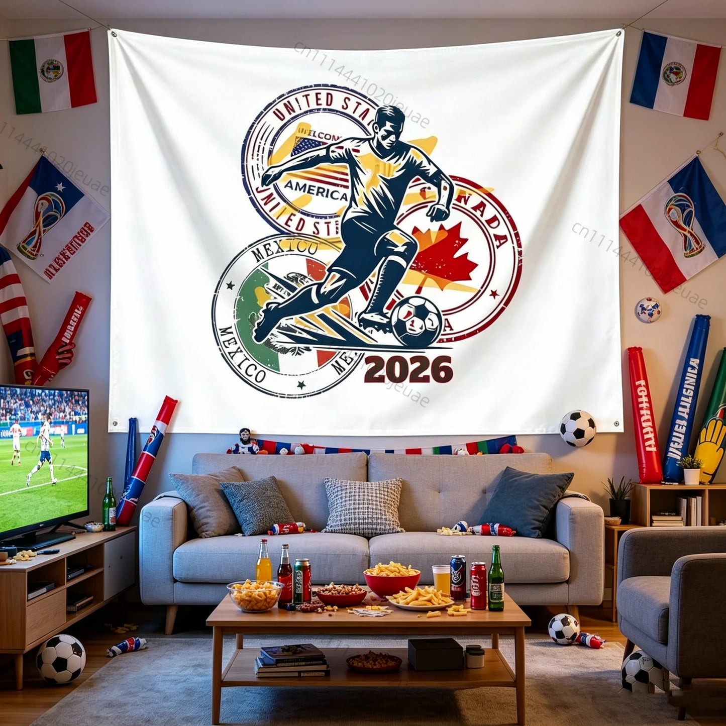 Aesthetic Wall Tapestries Soccer World Cup 2026 Tapestry USA Canada Mexico Football Wall Art Decor Sport Fan Room Backdrop Cloth