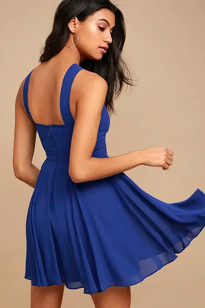 Women Sleeveless Backless Sexy Club Mini Dress 2024 Summer Party Strappy Back Zipper Solid Shift Halter Short Dresses