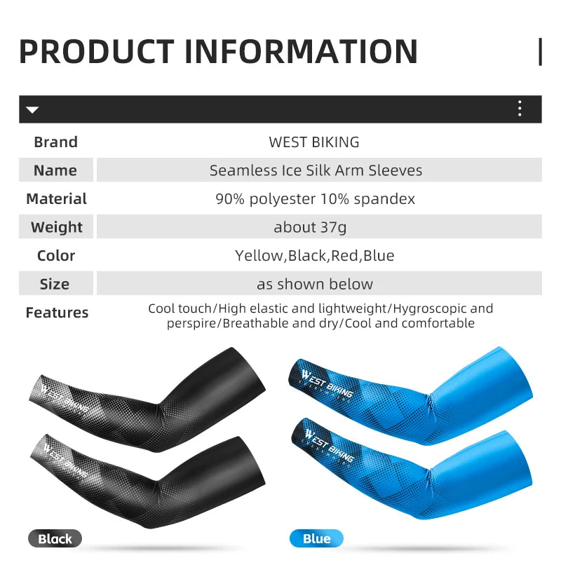 WEST BIKING Summer Sunproof Arm Sleeves UV Protection Seamless Digital Printing Cycling Running Sleeves Cooling Sport Gear