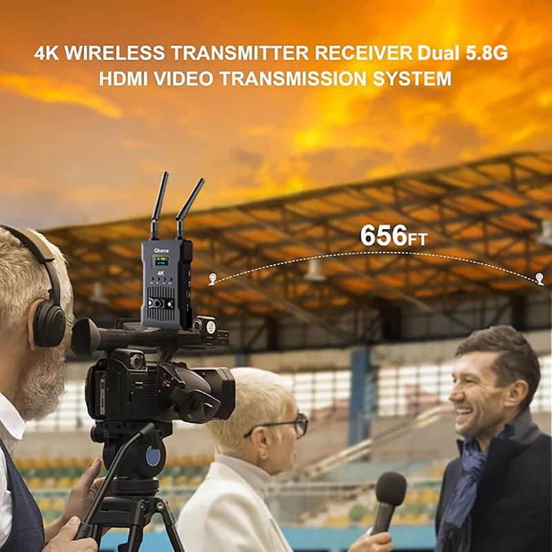 200m 4K Wireless HDMI Extender Dual Display Video Transmitter and Receiver Support Battery Switcher DSLR Camera Laptop PC To TV