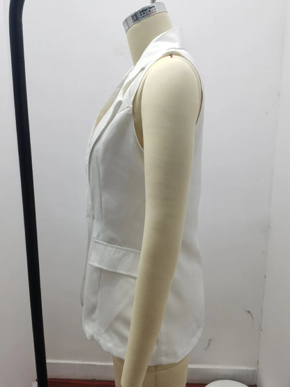 2023 Autumn New Style Sleeveless Solid Color Suit Collar Loose Cardigan Women's Wear