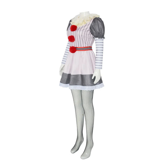 Creepy Killer Clown Halloween Horro Party Cosplay Costume White Dress Scary Roleplay Carnival Women Pennywise Pant Outfit Prop