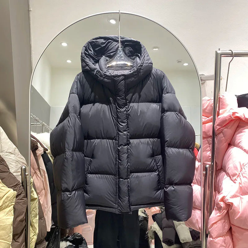 Hooded Down Jacket 2025 New Winter Thickened Down Jackets Women Temperament Women Down Jackets White Duck Down Women's Coat H573