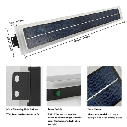 Solar Lights for Outside, Battery Operated Wall Lamps 10W Waterproof Lighting Modern 60cm Long Solar Wall Lights for Porch Patio