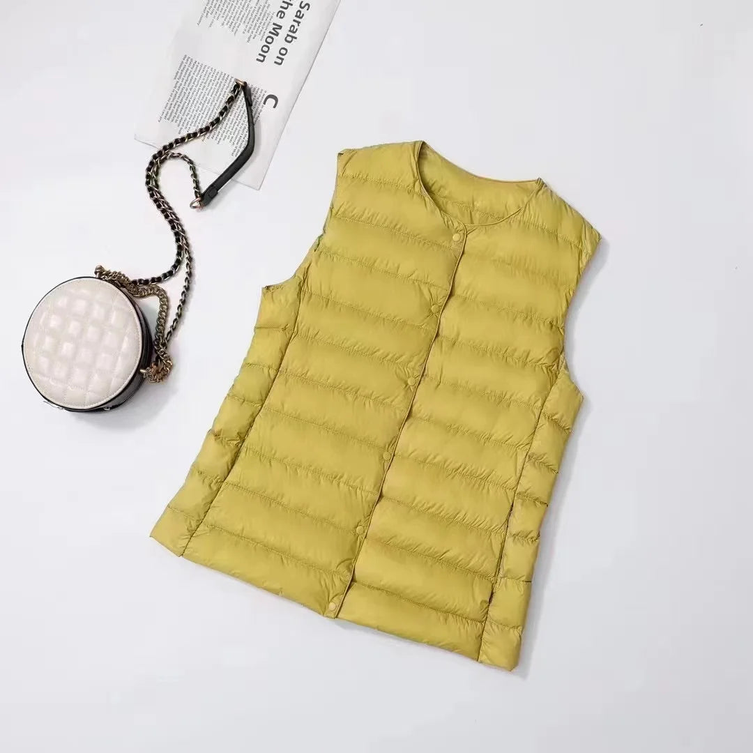 2025 New Women Sleeveless Puffer Jacket Spring Winter Female 90% White Duck Down Ultra Lightweight Packable Warm Down Liner Vest
