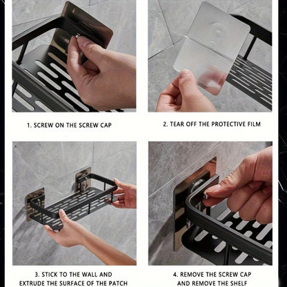 1pc Non-Drill Aluminum Bathroom Storage Rack - Wall-Mounted Corner Shelf for Shampoo, Makeup, and Accessories