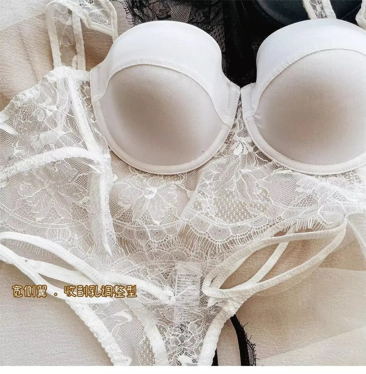 Sexy Lingerie Women Lace Transparent Underwear Embroidery Brief Set Delicate Bra Push Up Lace Gathered Edge Bra and Panty Set