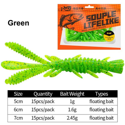 15PCS Floating Soft Shrimp Fishing Bait 5/6/7CM NED Rig Wobbler Shrimp Swim Lure Jig Salt Silicone Swimbait with Fish Attractant