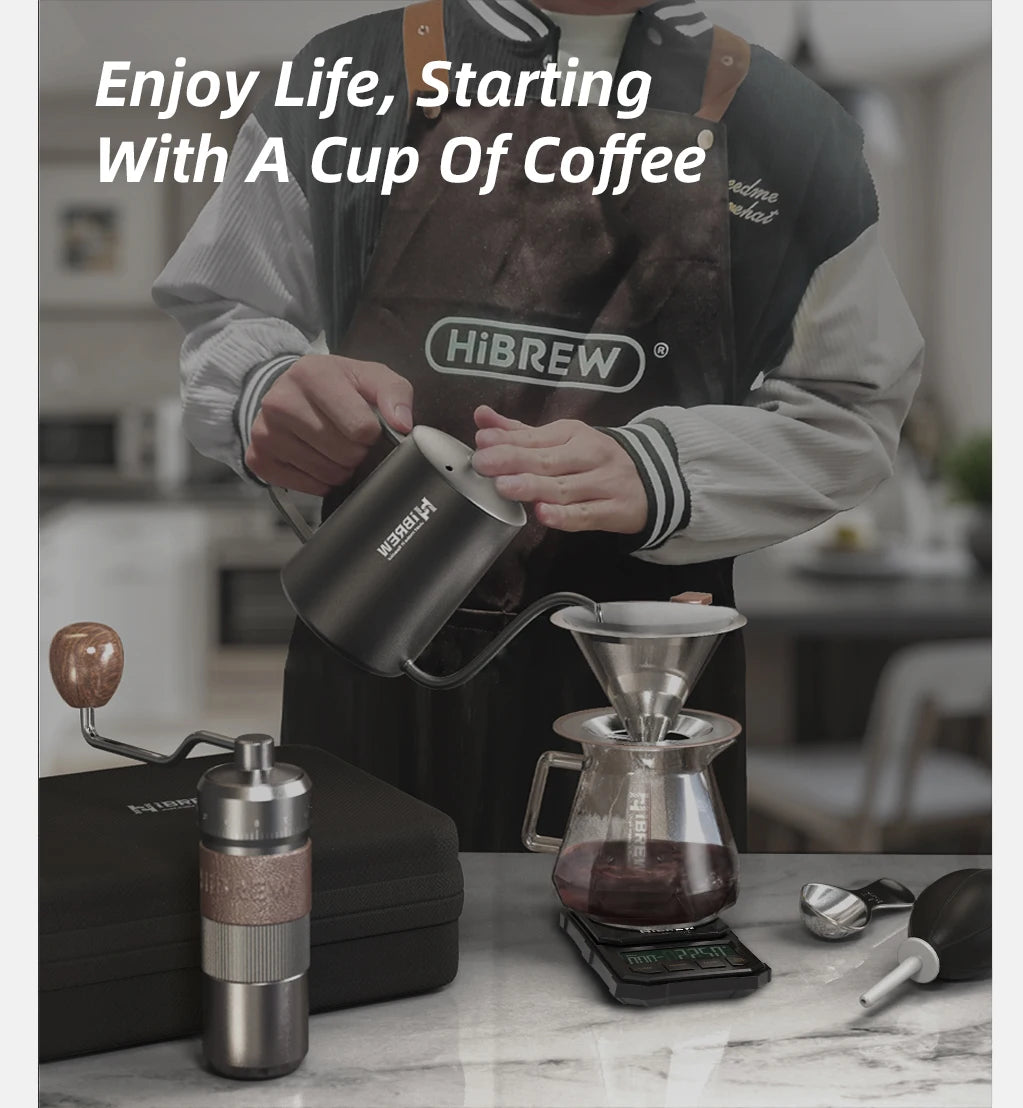 HiBREW Pour Over Coffee Kettles Manual Coffee Grinder Coffee Maker 8 pcs Set