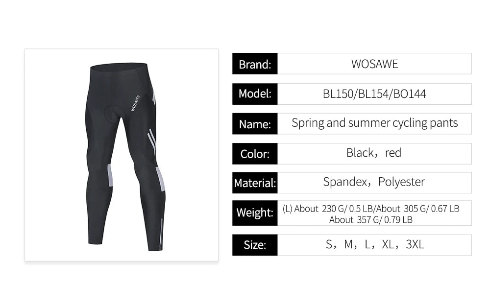 WOSAWE Men Cycling Tights Autumn Long Pants Shockproof Padded Tight Fitting MTB Bike Downhill Mountain Bicycle Leggings