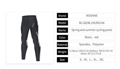 WOSAWE Men Cycling Tights Autumn Long Pants Shockproof Padded Tight Fitting MTB Bike Downhill Mountain Bicycle Leggings