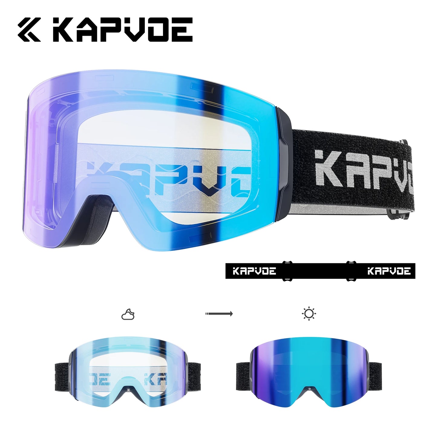 KAPVOE Ski goggles Anti-fog Skiing goggles Photochromic Outdoor Sports Magnetic Glasses Winter Snowboard Snowmobile Equipment