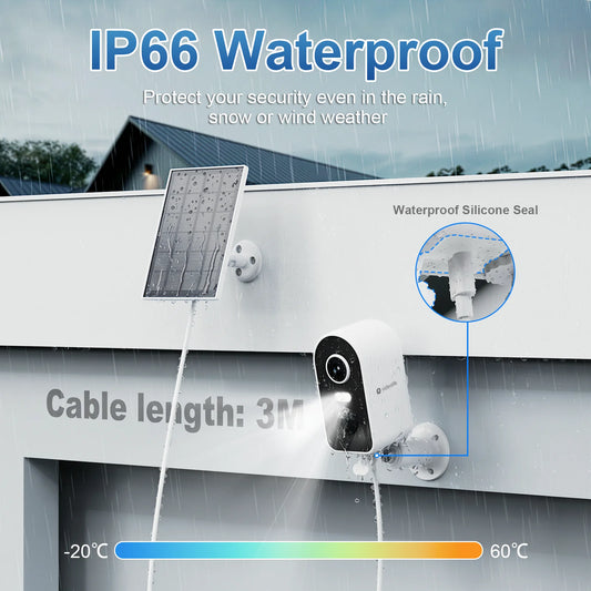 Videolife 3MP Waterproof Solar Security Camera Wireless 2.4G WiFi Solar Battery Powered Camera HD Home Surveillance Protection
