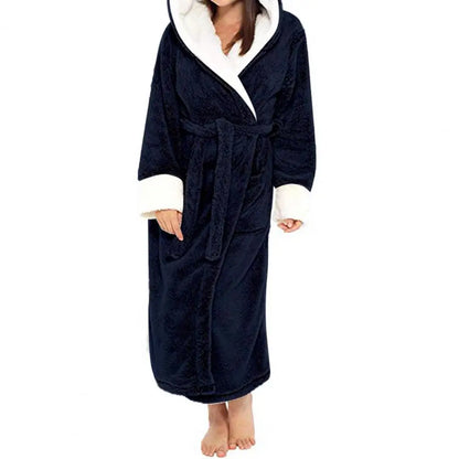 Women Bathrobe Plush Thicken Hooded Nightgown Autumn And Winter Warm And Comfortable Long-sleeved Robe Homewear Home Bath Robe