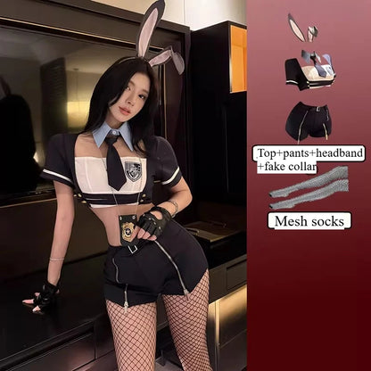 New Sexy Rabbit Search Officer Adult Women Cosplay Costume PoliceWomen Uniform Bunny Girl Stage Perfermance Fancy Suit NightClub