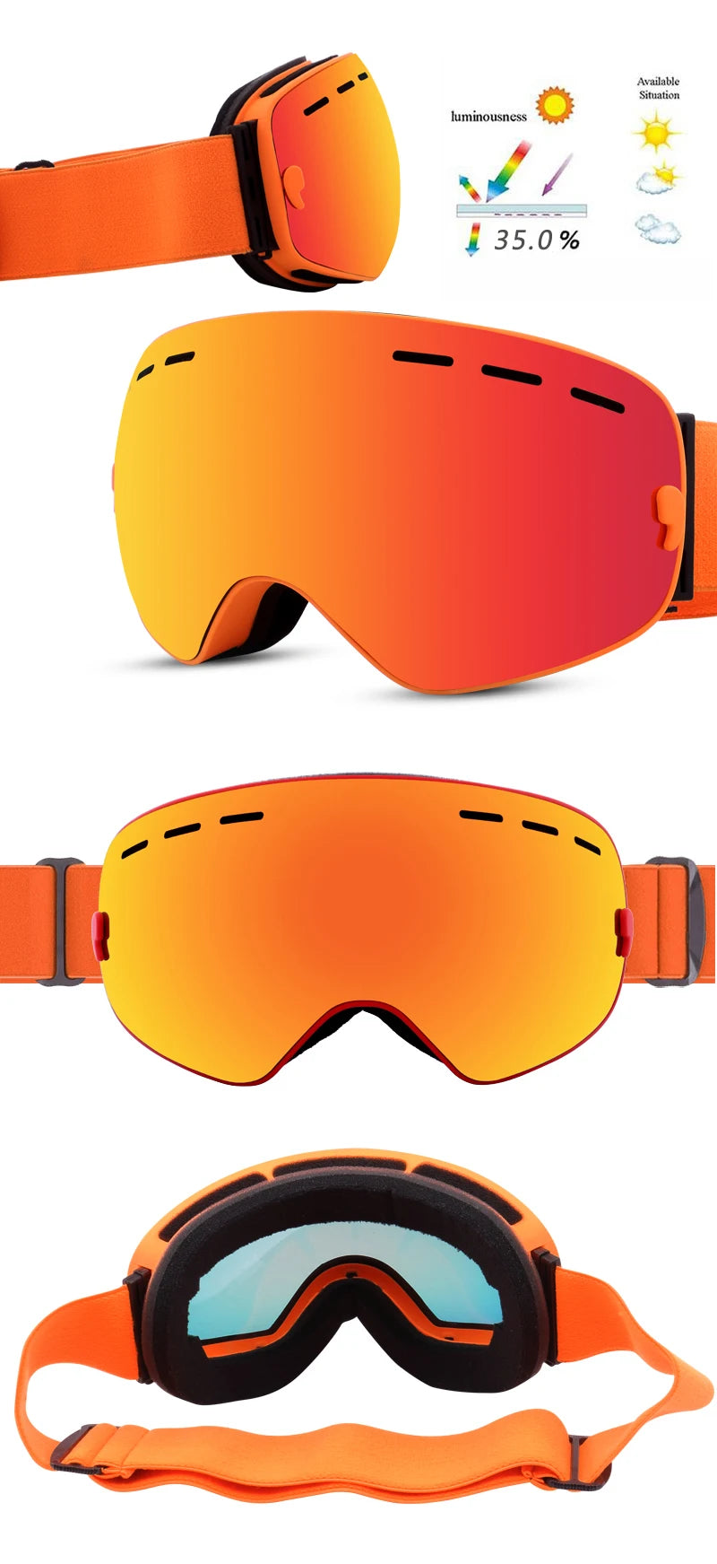 PHMAX Ski Goggles Men Snowboard Glasses Women Winter Outdoor Snow Sunglasses UV400 Double Layers Lens Anti-Fog Skiing Goggles