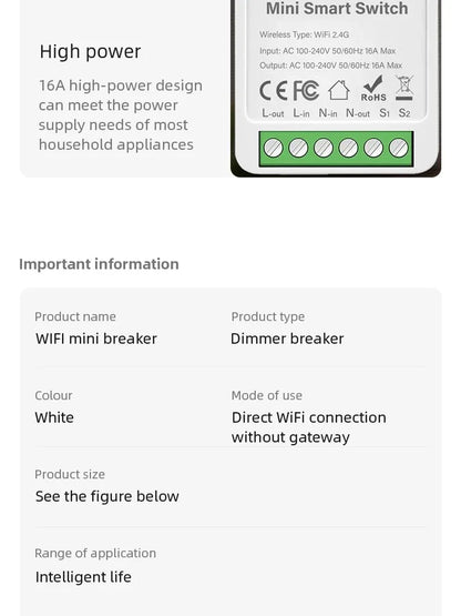 16A/20A Wifi Smart Switch DIY Smart Home Light Switches Module 2 Way Control Work with Tuya Smart Life Alexa Google Home Switch