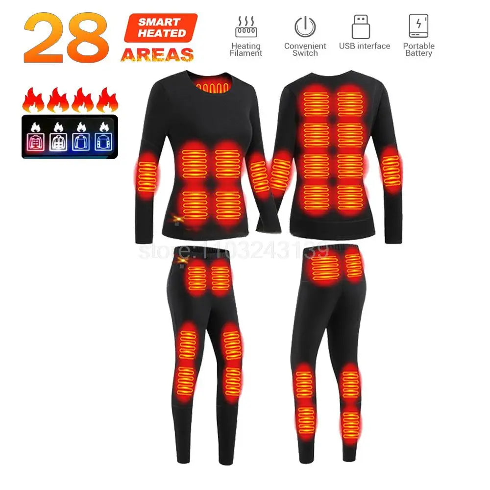 Winter Heated Thermal Underwear Men Heating Jacket Skiwear Heated Jacket Fleece Warm Top Pants USB Electric Heating Clothing