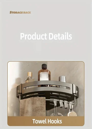 1pc Non-Drill Aluminum Bathroom Storage Rack - Wall-Mounted Corner Shelf for Shampoo, Makeup, and Accessories