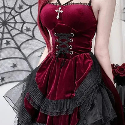 Sexy Lingerie Cosplay Dark Gothic Halloween Costume Ladies Dress Dovetail Witch Vampire Bride Performance Costume Red Suit