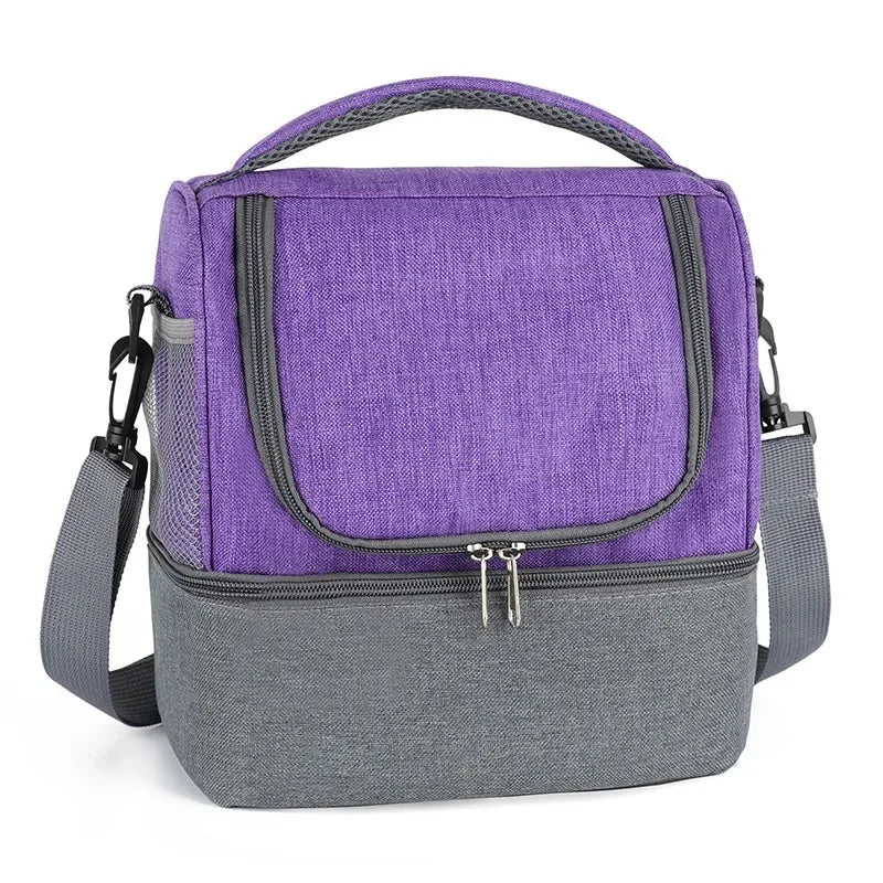 Double Layer Portable Picnic Lunch Bag Crossbody Handheld Insulated Breast Milk Storage Bag Outdoor Meal Box Bag