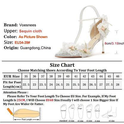 Women's Pumps Elegant Lady Evening Party Dress Prom Shoes 8CM Lace Flower Pearls Single Shoes Spring Summer Pointed High Heels