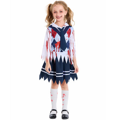 Girls Zombie School Costume Uniform Child Vampire Costume Outfits Scary Halloween Costume for Kids Zombie School Boy Outfits