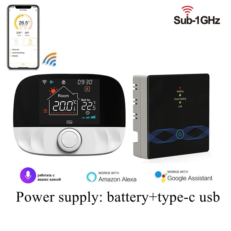 RF Wireless Thermostat Smart WiFi Floor Heating For Gas Boiler Battery Powered Tuya Temperature Controller Receiver Alice Google