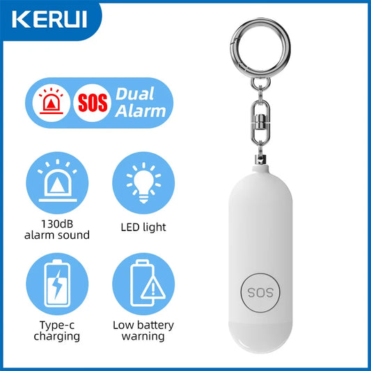Emergency SOS Siren 130dB Personal Alarm Bright LED Flashlight Compact Self-Defense Safety Keychain for Women, Kids, and Seniors