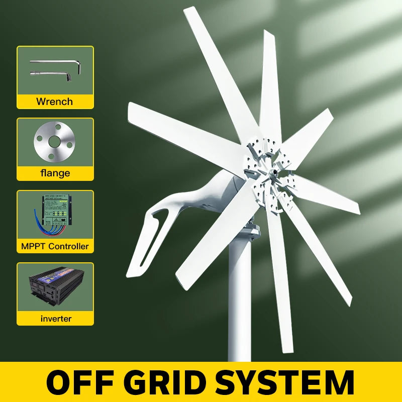 1kw 1000w Horizontal Strong Wind Turbine Generator 48V 24V 12V Power Magnetic Dynamo Free Energy 220v Inverter Output For Home