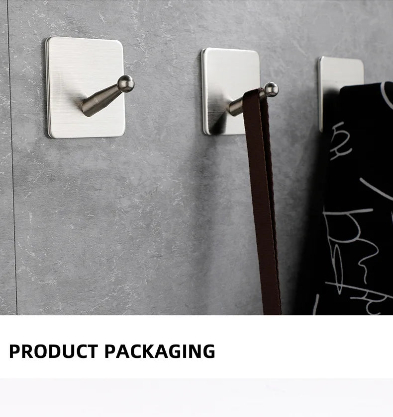 High Quality 304 Stainless Steel Self Adhesive Hooks Shower Bath Hook Kitchen Hanger Bathroom Hook Household Wall Hanger
